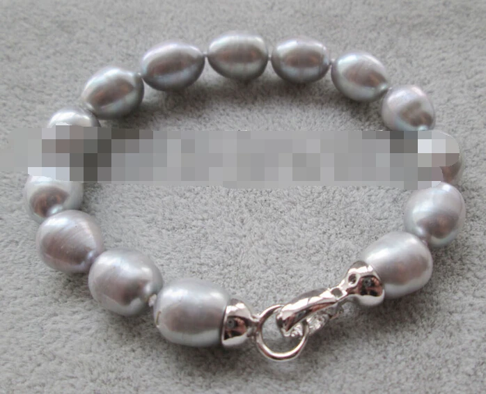 

free shipping 09458 gray baroque rice freshwater pearl bracelet - GP clasp