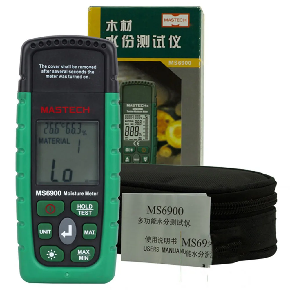 

MASTECH MS6900 Moisture Tester 2-pin Humidity Temperature Detector Monitor with Backlight