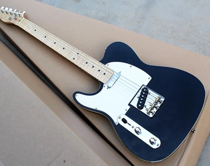 

Factory wholesale left hand body electric guitar and White Pickguard, maple leaf pattern plate, custom made.