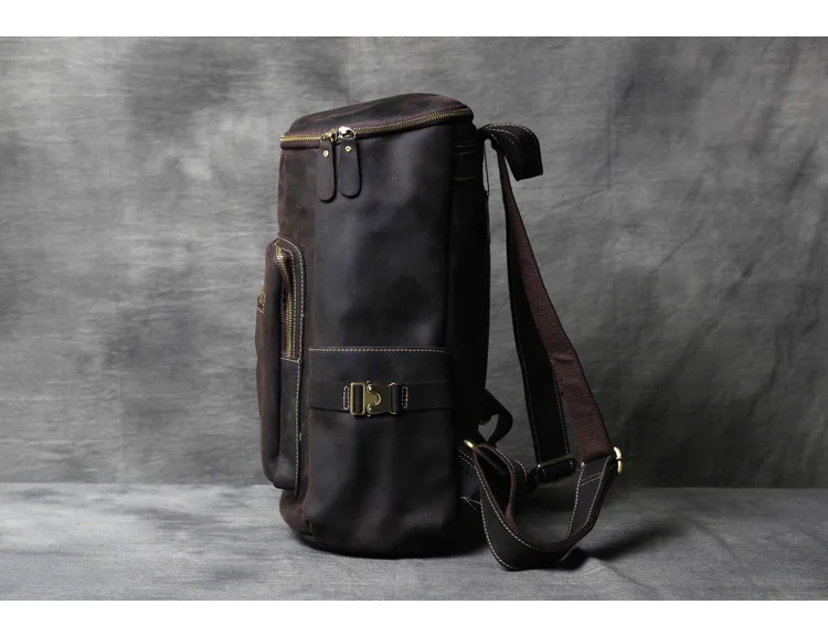Men vintage crazy horse leather backpack Unisex cow leather Laptop rucksack Women Thick real leather school bag casual bag