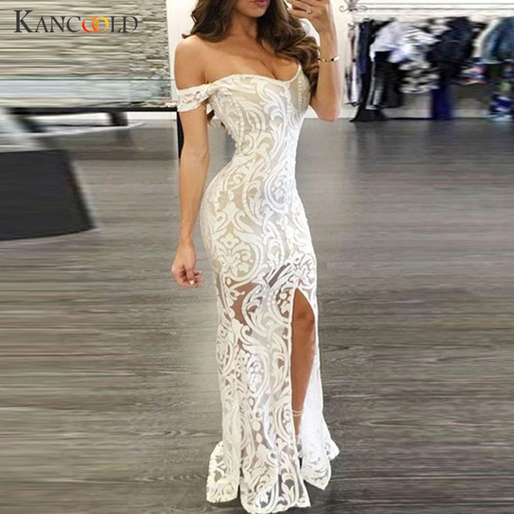 KANCOOLD Dress Women Sexy Slash Neck Maxi Dress A-line Floor Fork Length Party Prom Lace fashion new Dress women 2018DEC5 KANCOOLD Dress Women Sexy Slash Neck Maxi Dress A-line Floor Fork Length Party Prom Lace fashion new Dress women 2018DEC5