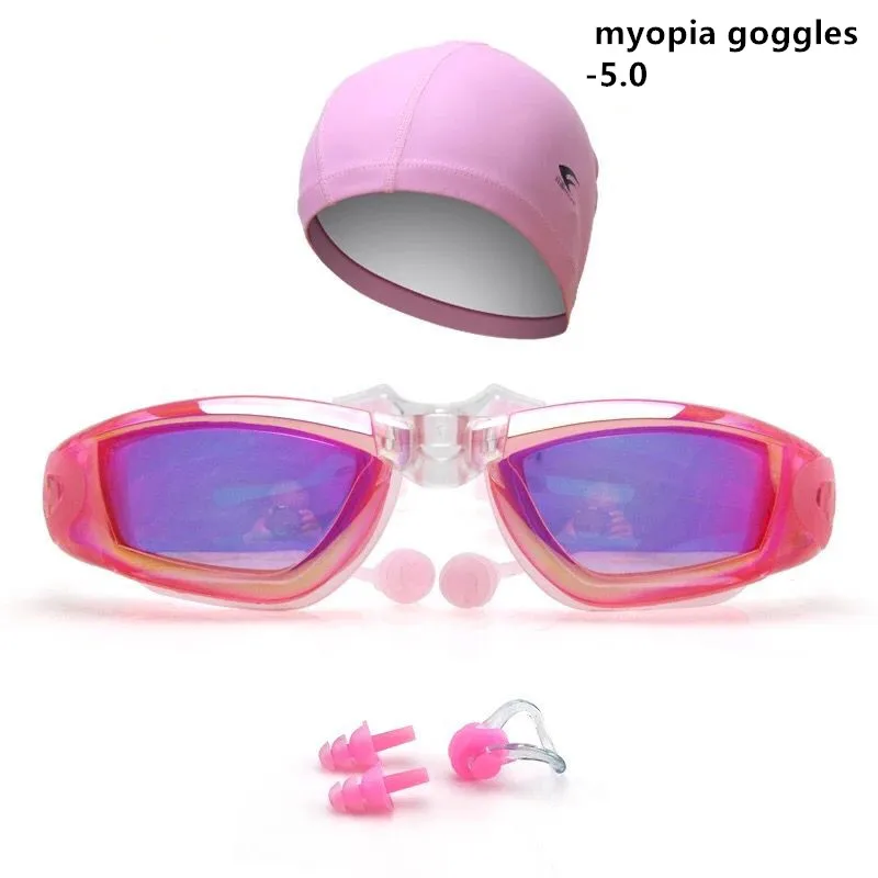 Myopia pink -5.0 Очки для плавания, дайвинга, близорукости, по рецепту, очки для воды, анти-туман, диоптрий, Ochelari, цветное покрытие, для взрослых, спортивные очки - Цвет: Myopia pink -5.0