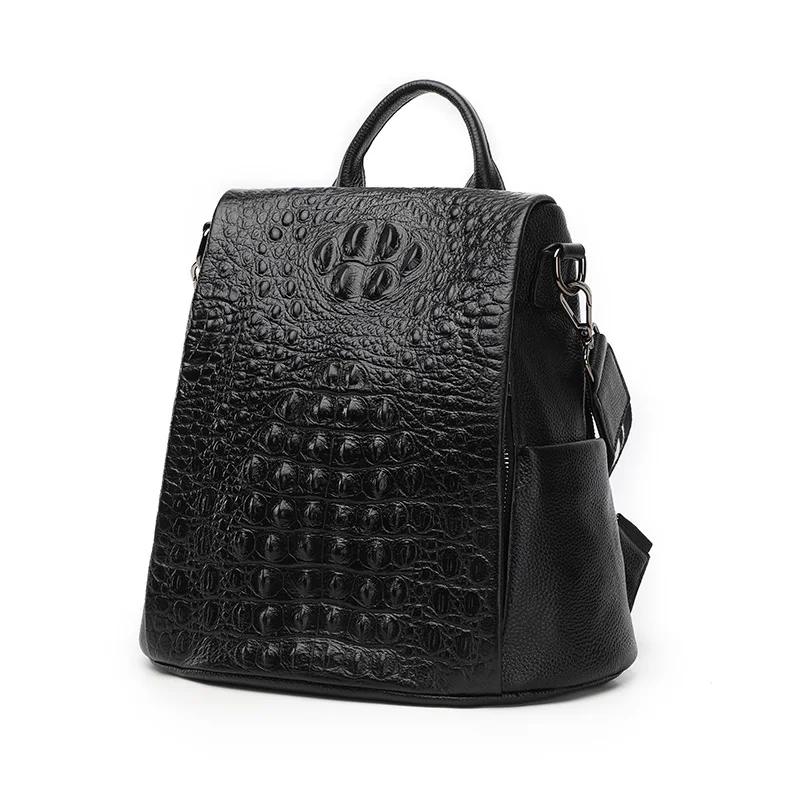

Real High-end Crocodile Pattern Cowhide Leather Women Backpack Anti-theft Design Teenager Girl School Bag All-match Knapsack