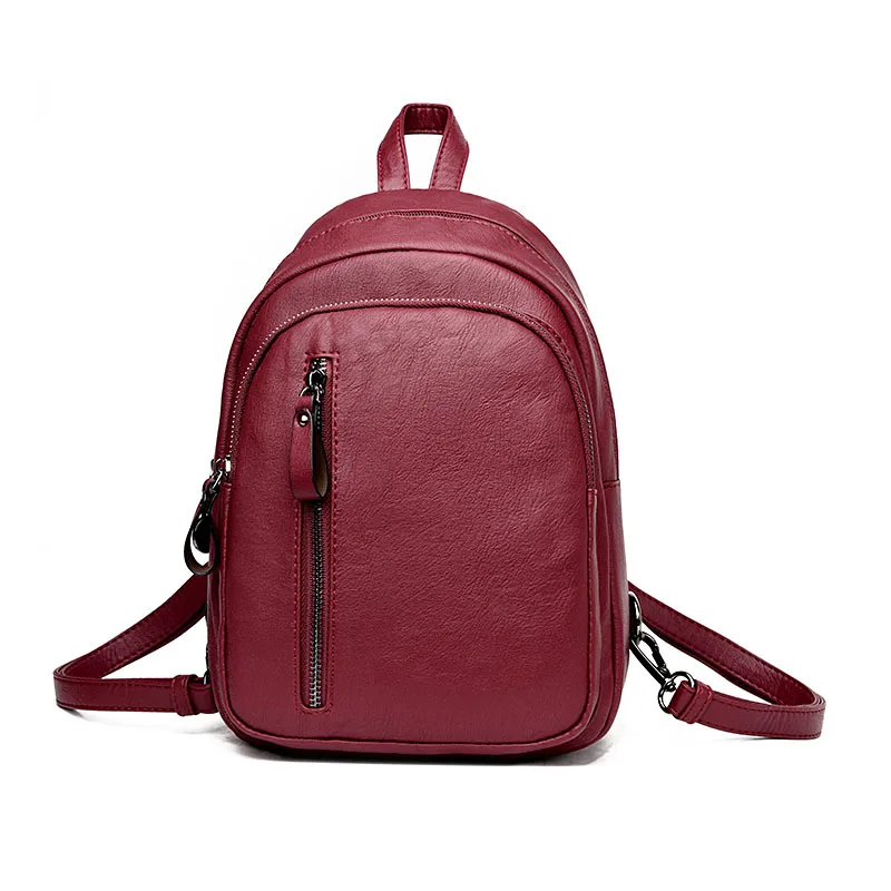 Модный кожаный маленький женский рюкзак на молнии, школьная сумка для девочек-подростков, Женский Школьный рюкзак, повседневный рюкзак для путешествий, Mochila Feminina - Цвет: Красный