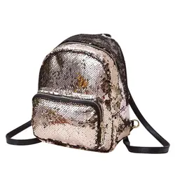 Для женщин универсальная сумка из искусственной кожи блестки рюкзак для девочек маленькое путешествие принцесса Bling молния рюкзаки Mochila