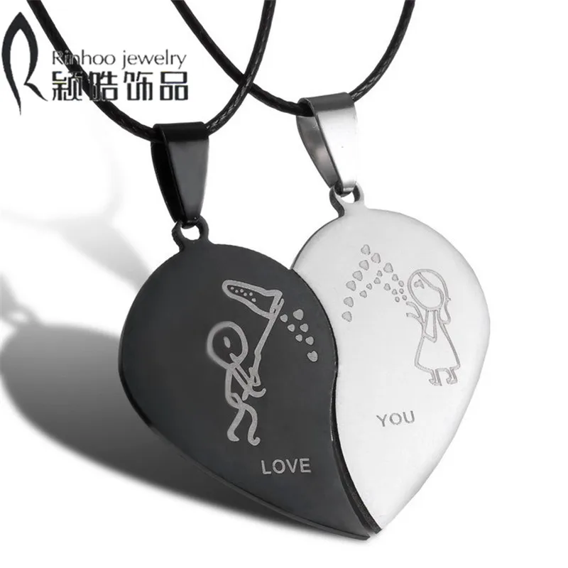 

Couples Jewelry Broken Heart Necklaces Black Couple Necklace Stainless Steel Engrave Love You Pendants Necklace Valentine's Day