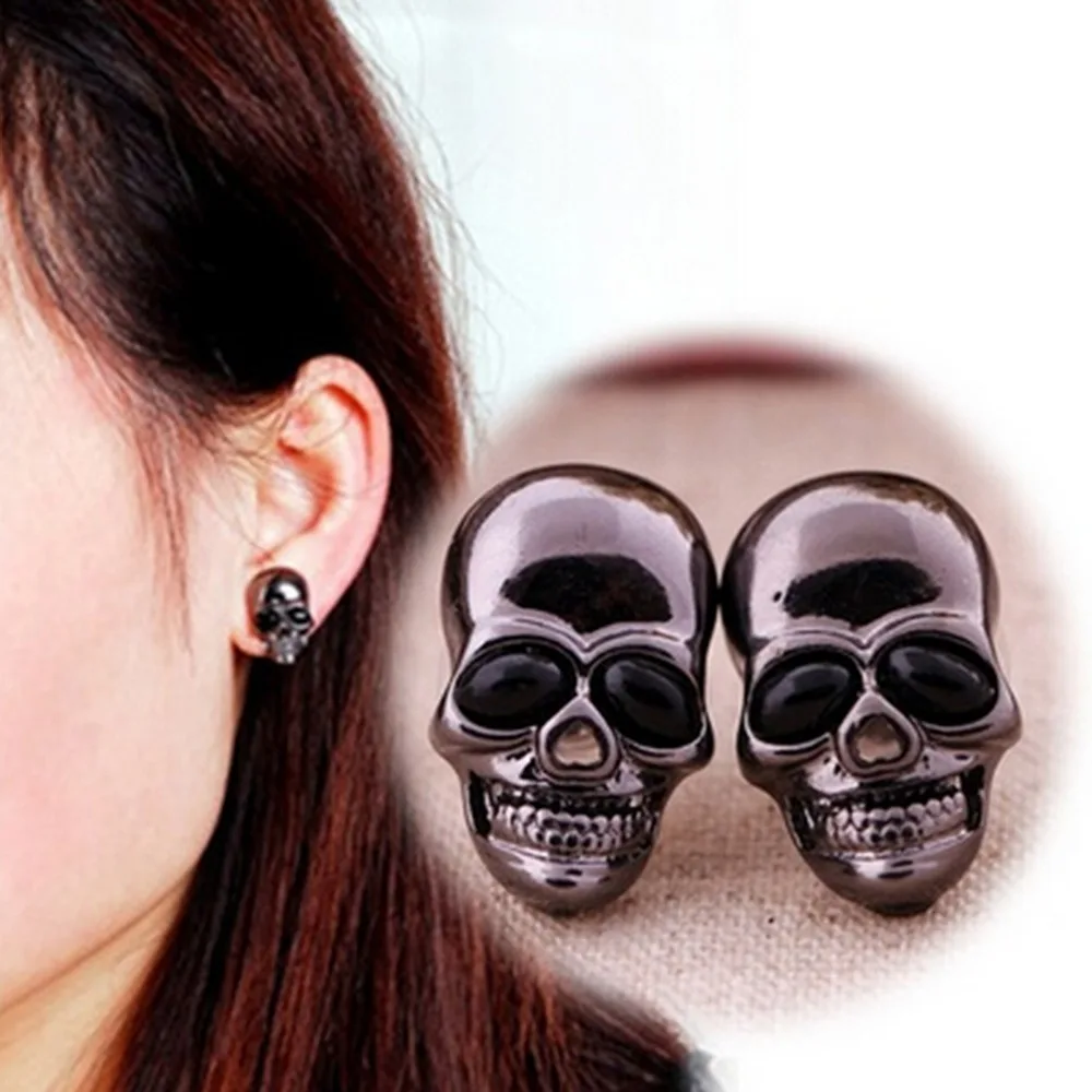 PunkSkullEarringsForMenBoysCoolSilverJewelryHiphopStud