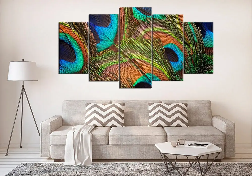 Peacock Feather Wall Decor Peacock Split Canvas Peacock Art Print Green