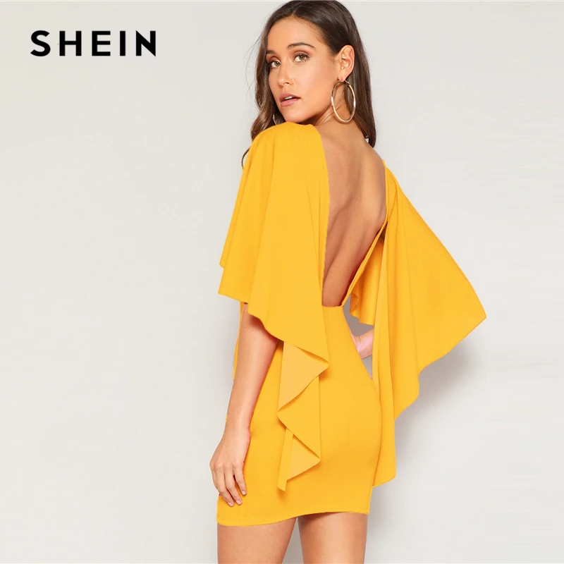 SHEIN Платье С Асимметричным Рукавом И Открытой Спинкой Сексуальное Летнее Элегантное Платье