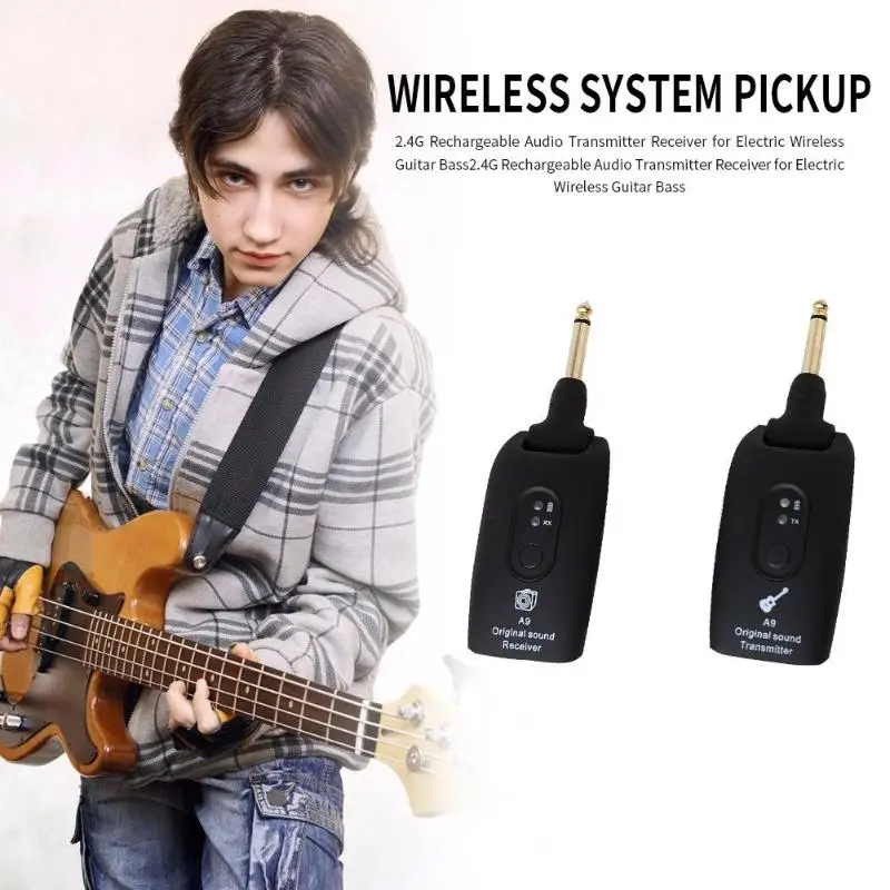 

A9 Wireless Guitar System Transmitter 2.4G Audio Electric Guitar Receiver ABS Black Transmitter USB Charging Cable Guitar Tools