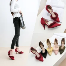 Spring&Autumn pointed toe sexy Pumps Flock 5cm/7cm/9cm Rabbit’s hair high-heeled shoes woman party shoe size 33-41