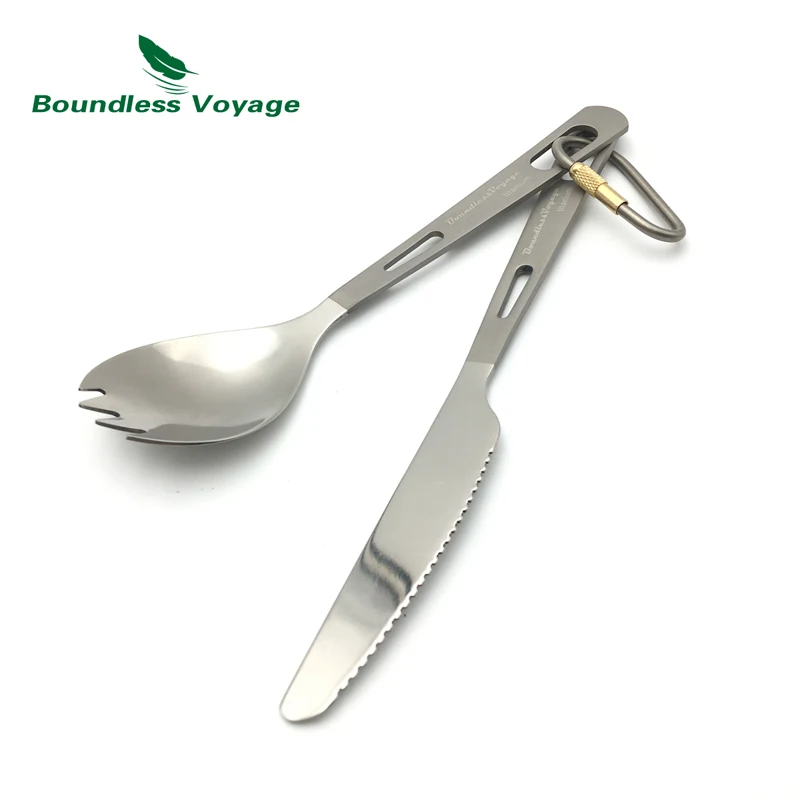 Boundless Voyage Titanium cuchillo Tenedores cuchara Spork 2 unids set camping al aire libre Vajilla cubiertos