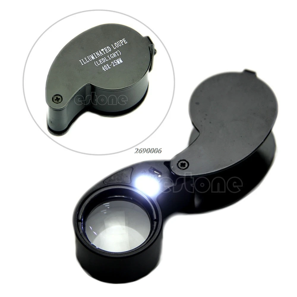 40x 25mm Glass LED Light Magnifying Magnifier Jeweler Eye Jewelry Loupe