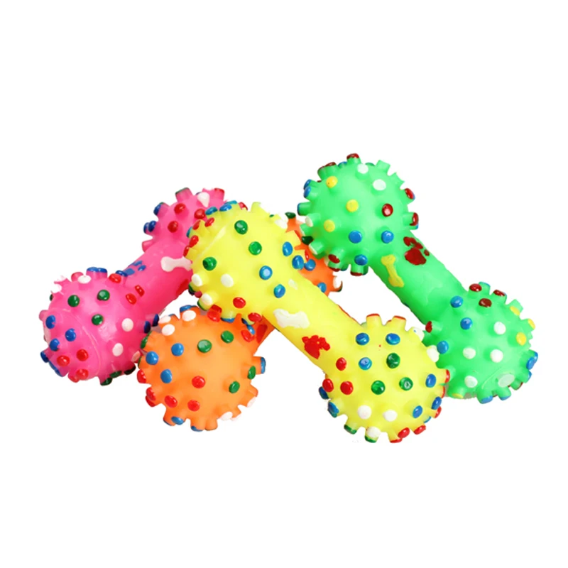 Dog Toys Colorful Dotted Dumbbell Shaped Dog Toys Squeeze Squeaky Faux