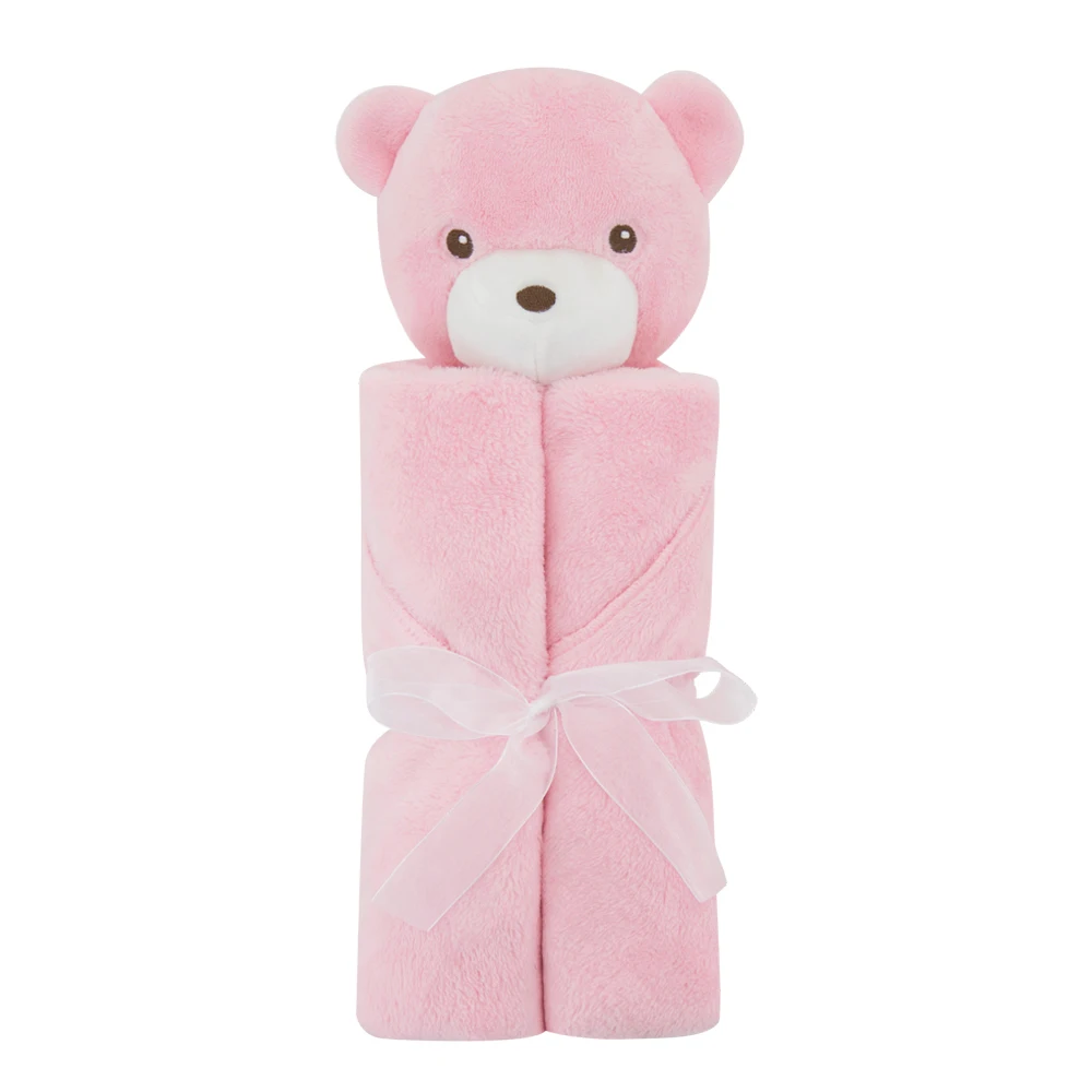 Kavkas/76x76 см детское одеяло пеленание конверты для новорожденных вязаный крючком вязать Обёрточная бумага плюшевые белые овцы головы Цварт остроумие детские постельные принадлежности - Цвет: 1layer pink bear