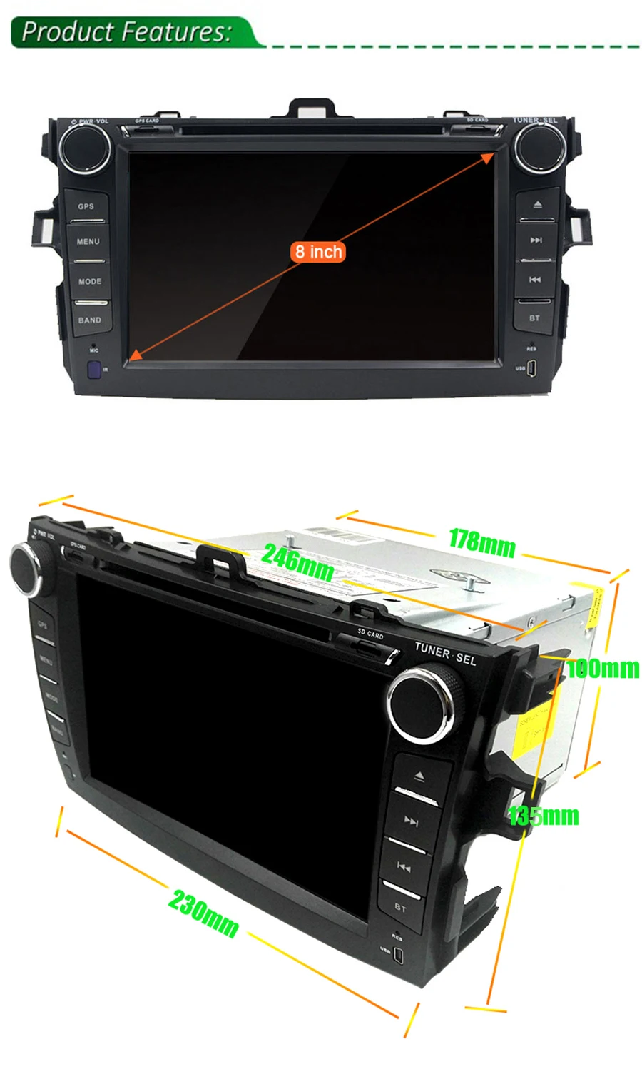 Perfect 2 din Android 7.1 car dvd player gps for Toyota Corolla 2007 2008 2009 2010 2011 in dash 2 din 1024*600 car radio gps video hea 0