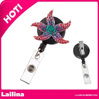 

Crystal Elements Crimson Purple Sea Starfish Rhinestone Retractable Badge Reel/ ID Badge Holder