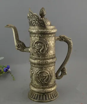 

Chinese archaize white copper high dragon teapot crafts statue