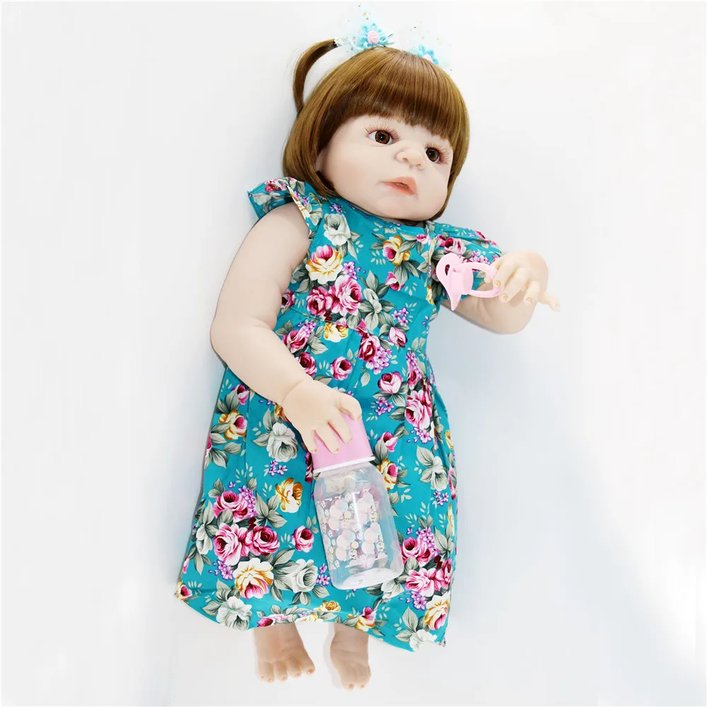 

Creative bebe girl reborn doll 55CM Silicone Vinyl baby Dolls cute brown hair Newborn girl Babies Toddler Dolls Children Present