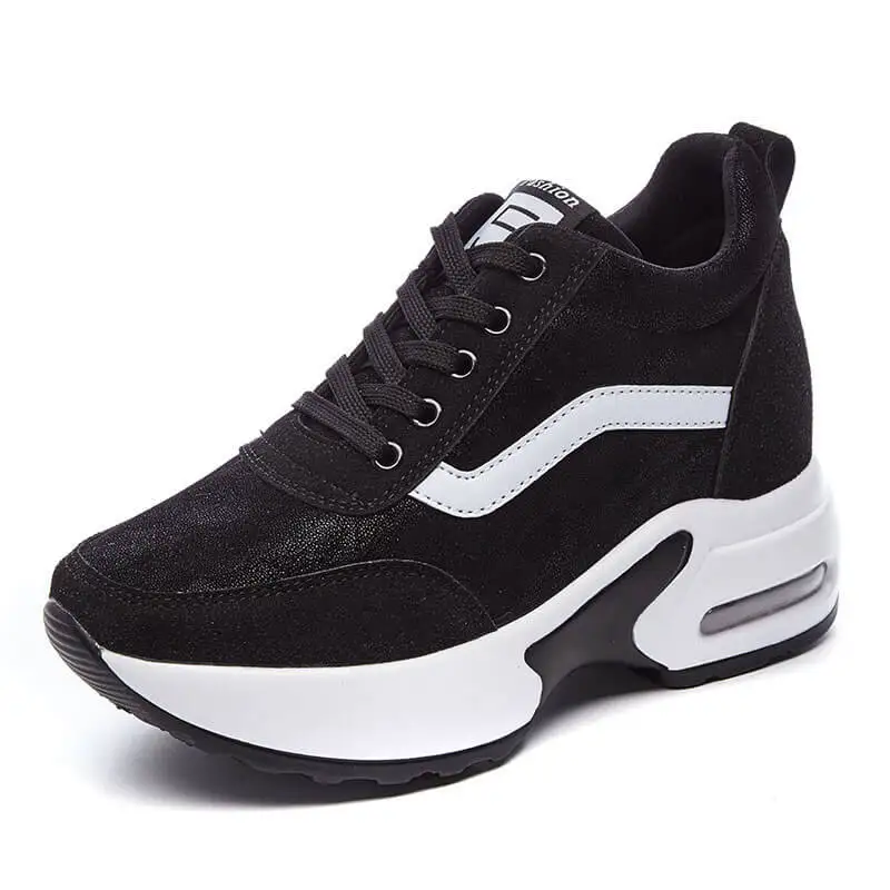 

New Autumn And Winter Breathable Mesh Women Walking Sneakers 2018 Female Black Lace Up Height Increasing Platform Running Shoes