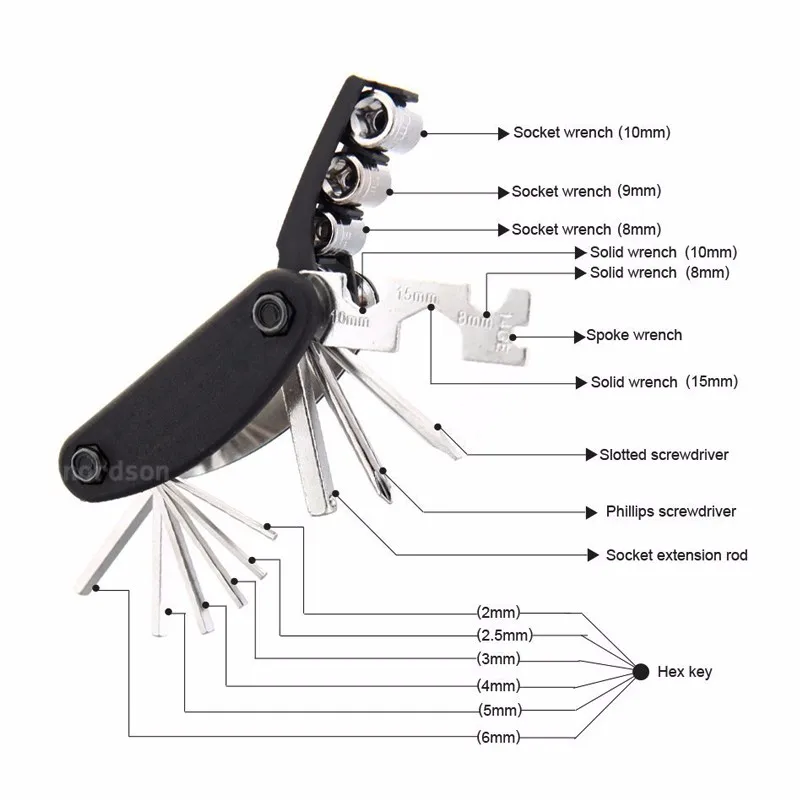 16 в 1 Multi-Функция мотоцикл велосипед ремонт Инструменты Travel Kit шестигранный ключ мульти шестигранный Гаечные ключи Отвёртки Наборы Moto инструменты
