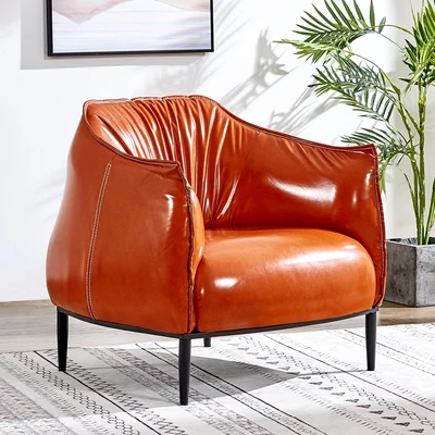 Луи моды нордический один кожаный диван стул гостиной простой современный балкон отдыха спальня ленивый Американский настоящий тигр - Цвет: Orange red