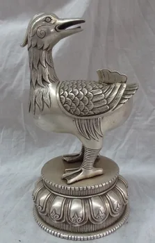 

zhrui6659<<10" Chinese Silver Collect Wealth Duck Statue China Box Incense Burner