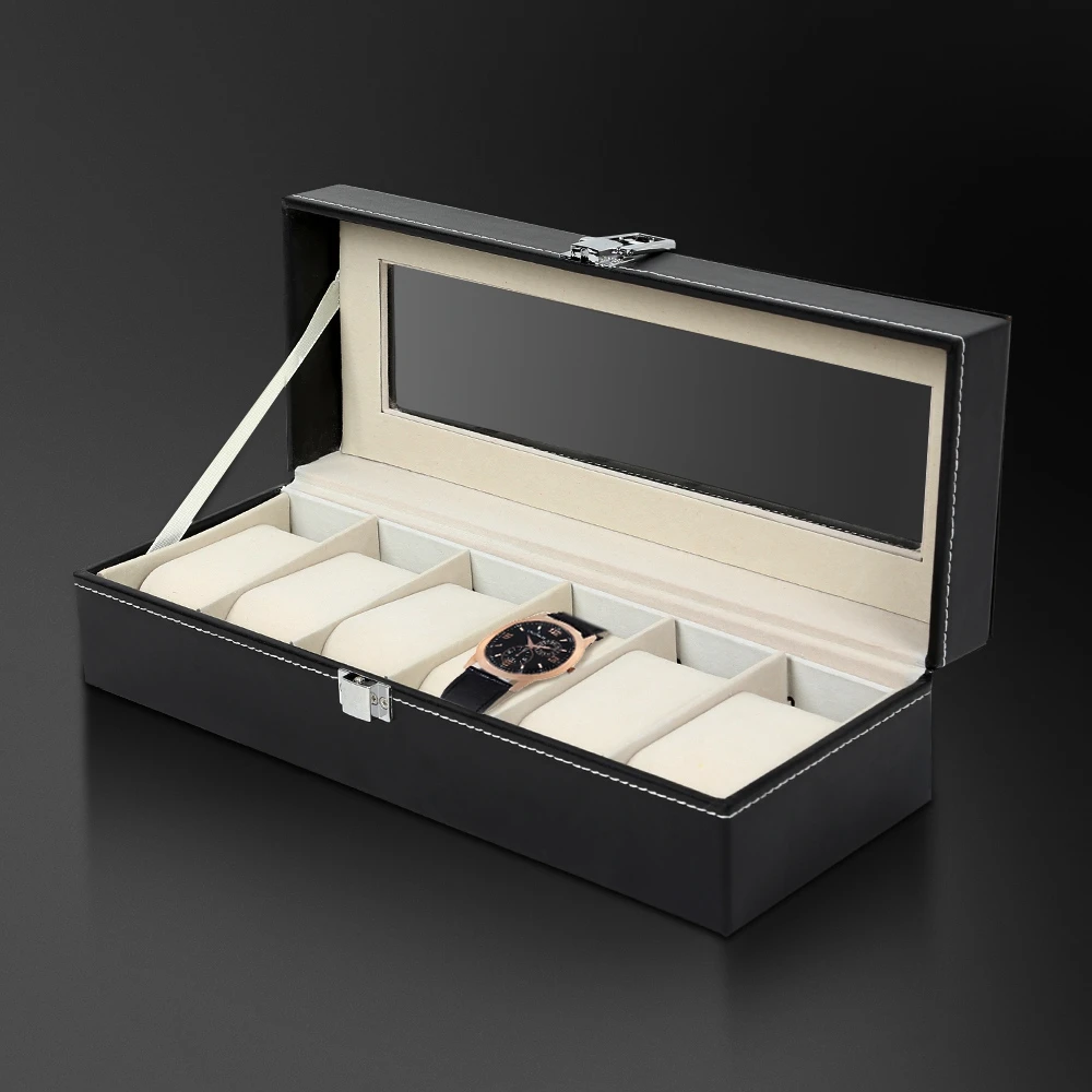 Hot Sale 6 Grids PU Leather Watch Box Jewelry Storage Case Watch Display Box caja reloj