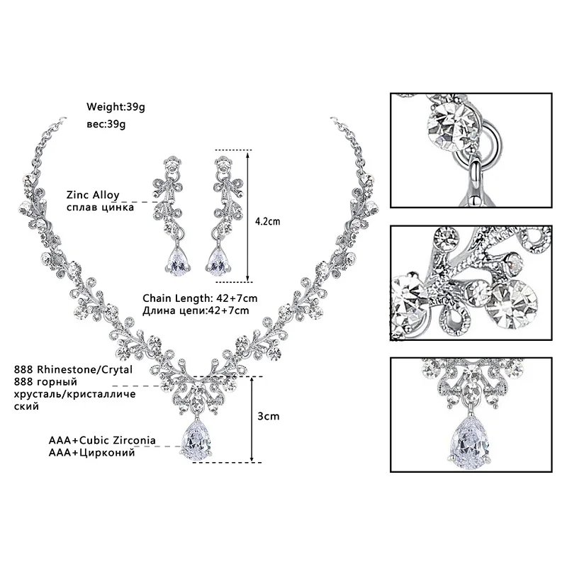 Mecresh Роскошные кубические циркония ювелирные наборы в форме листа Кристалл Свадебное Ожерелье Серьги Тиара наборы Рождество TL486+ HG126