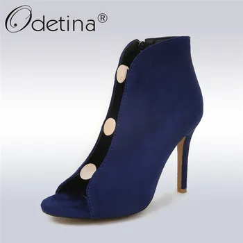 

Odetina 2019 New Fashion Womens Peep Toe Ankle Boots Side Zipper Summer Gladiator Boots Thin High Heels Shoes Plus Size 33-43