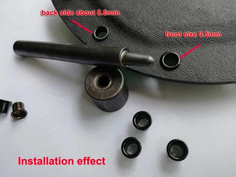 

1pcs tool+ 100pcs #8-9-8.4 (.294 length under flange x 1/4" outside diameter) Black brass Eyelets krivets for .08"~0.9" Kydex