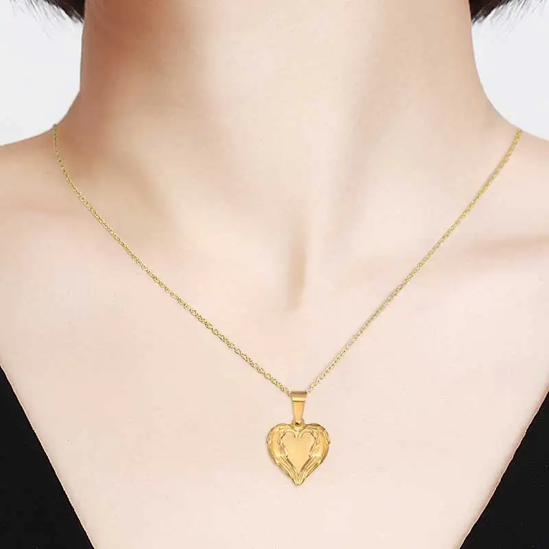 

ZFVB Fashion Feather Pendant Necklaces Men Women Stainless Steel Statement Chokers Necklace Heart Pendants Wing Jewelry Bijoux