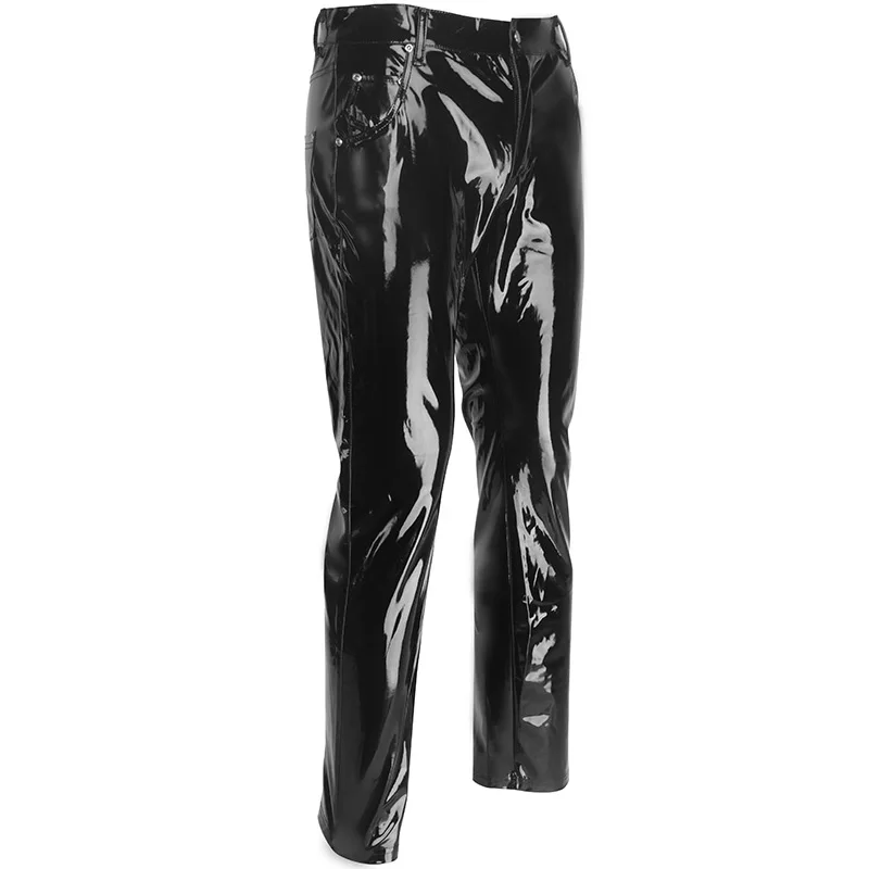 Мужские эластичные брюки из искусственной кожи ПВХ для езды на мотоцикле, черные облегающие брюки для танцевальной вечеринки, мужские брюки из лакированной кожи Wetlook