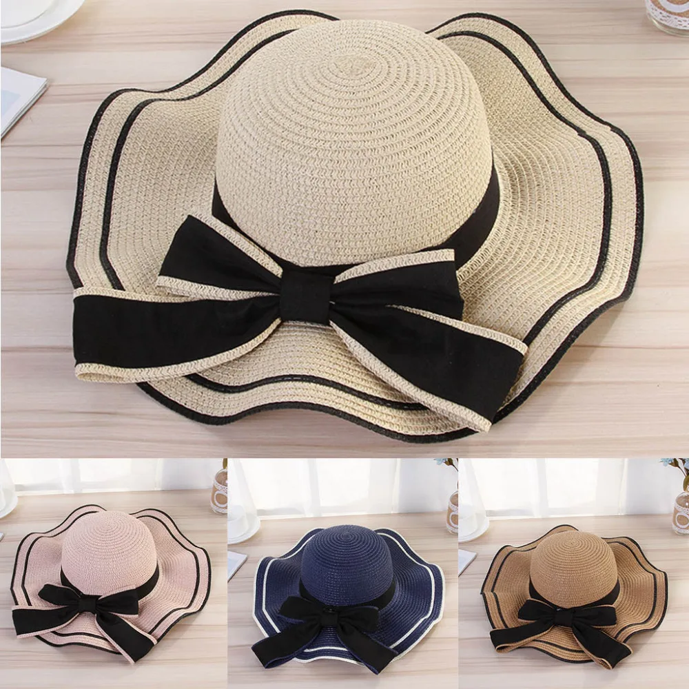 Women Beach Straw Hat Jazz Sunshade Panama Trilby Fedora Hat Gangster