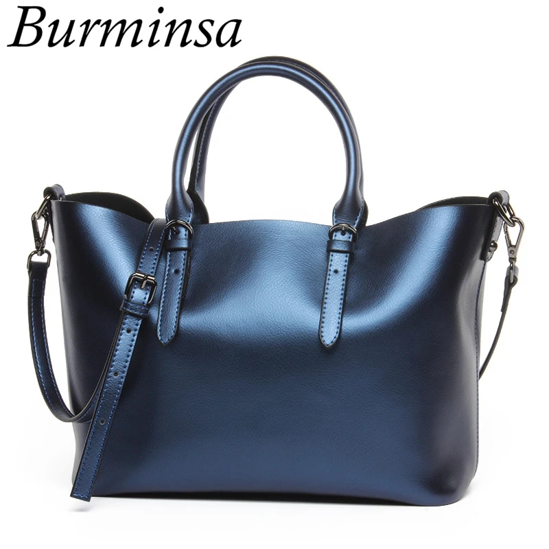 

Burminsa Women Genuine Leather Handbags Big Female Shoulder Bags High Quality Tote Bags Designer Ladies Messenger Bags 2018