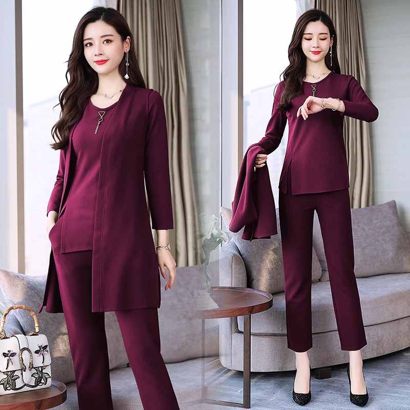 

Purple 3 piece suit women tracksuits 2 piece sets outfits plus size loose pants suits and top 2019 winter autumn elegant clothes