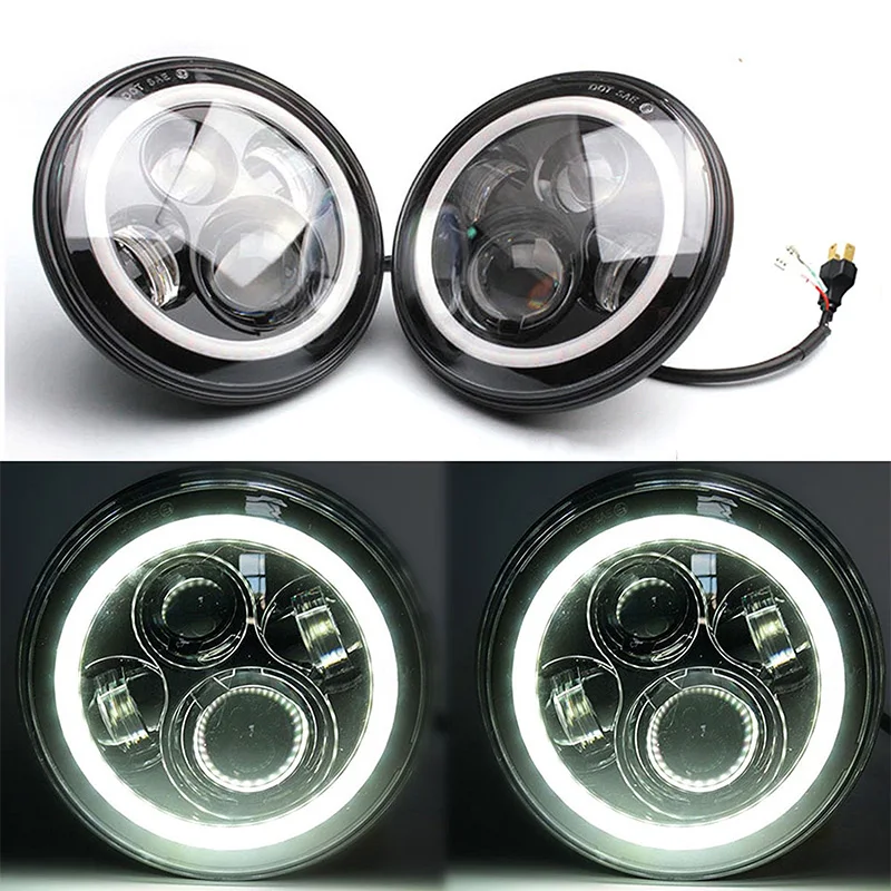 

7 INCH Round LED Headlights Daymaker with White Halo Ring Angel eyes Daytime Running light for Jeep Wrangler JK Motorcycle