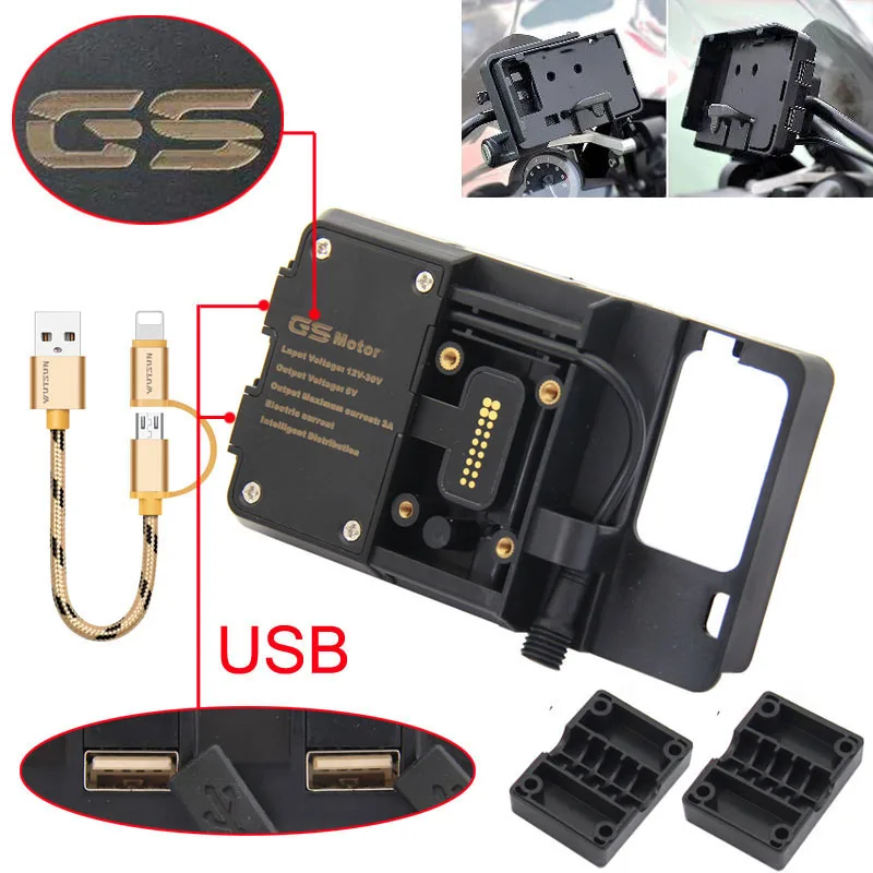 

Motorcycle USB Charger Mobile Phone Holder Stand Bracket For BMW R1200GS r1200 GS
