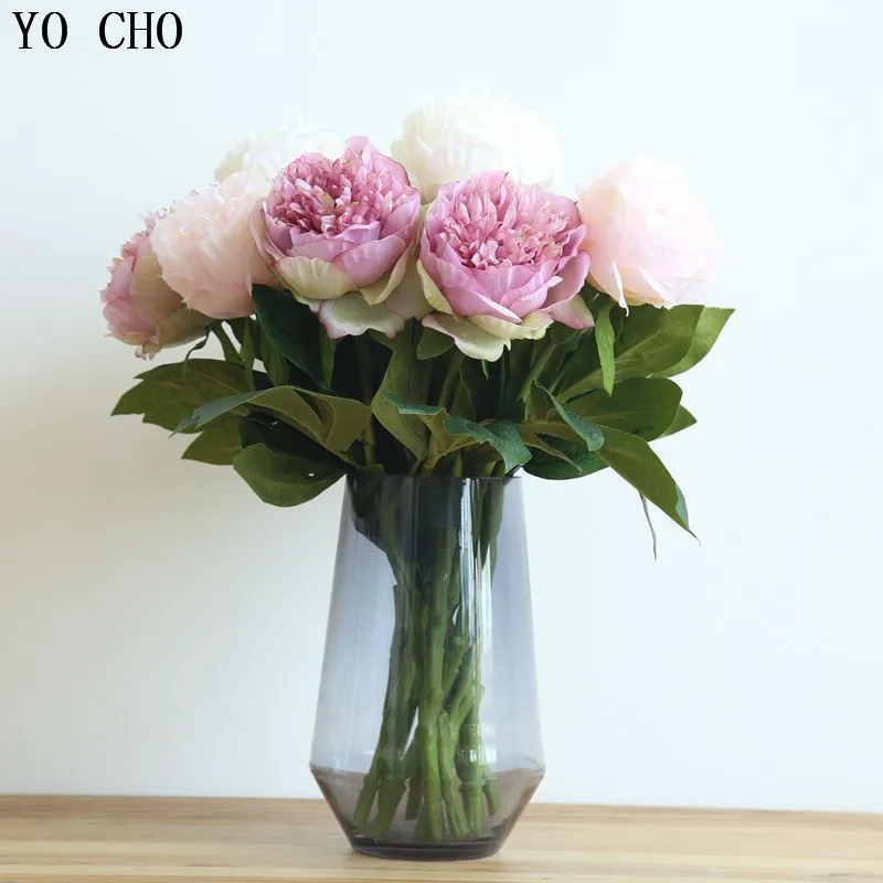 YO CHO 2pcs Artificial Flowers Silk Peony Flower Bouquet For Wedding Home Garden Balcony Decoration DIY High Quality Fake Flower YO CHO 2pcs Artificial Flowers Silk Peony Flower Bouquet For Wedding Home Garden Balcony Decoration DIY High Quality Fake Flower