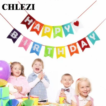 

15 pcs Colorful birthday banner Non-woven fabric rope hanging Happy birthday party decorations supplies New arrival baby shower