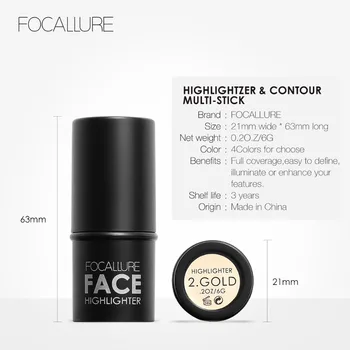 FOCALLURE Highlighter Pen Face Concealer Contouring Bronzer Brighten 3D Contour Makeup Glow Highlighter