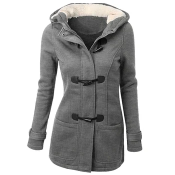 

Women's Coat Spring Autumn Women's Overcoat Female Long Hooded Coat Zipper Horn Button Outwear