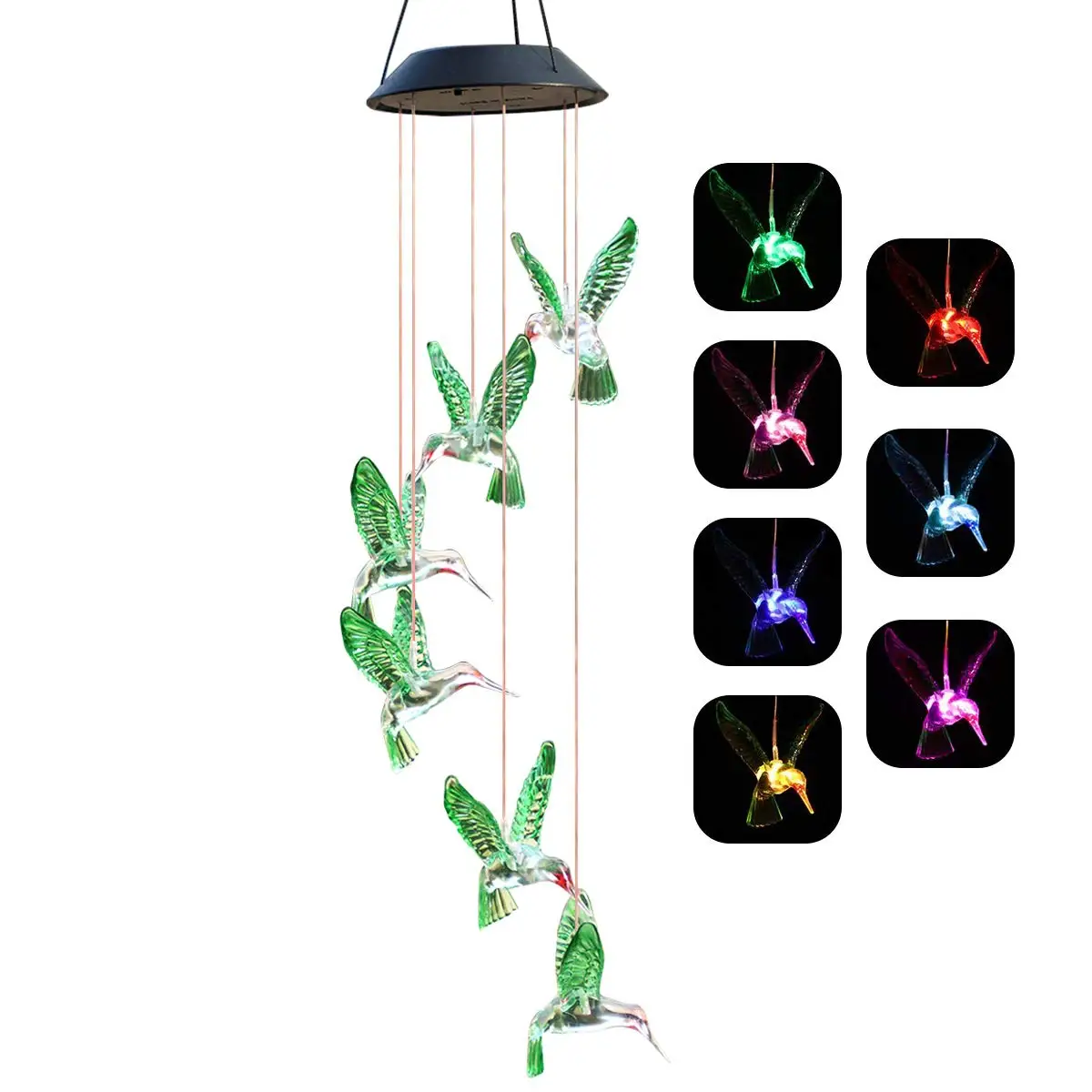 

metable 1pcs Solar Hummingbird Wind Chime Color Changing Solar Mobile Wind Chime Outdoor Mobile Hanging Patio Light