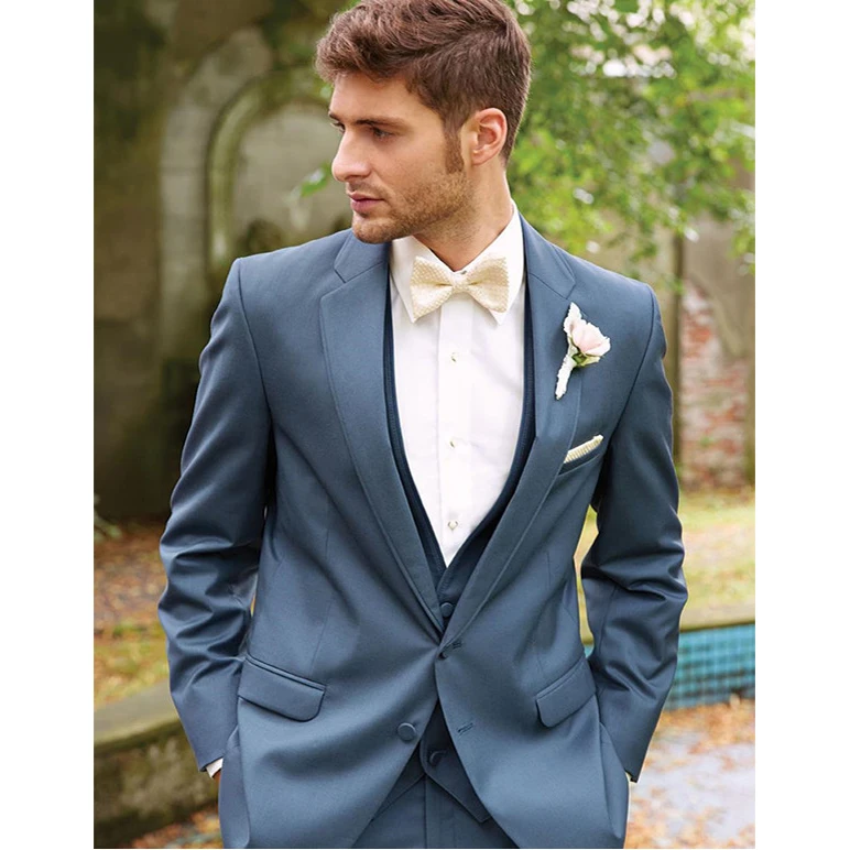 New Custom Made Blue Handmade 3 Piece Men Slim Fits suits Tuxedo