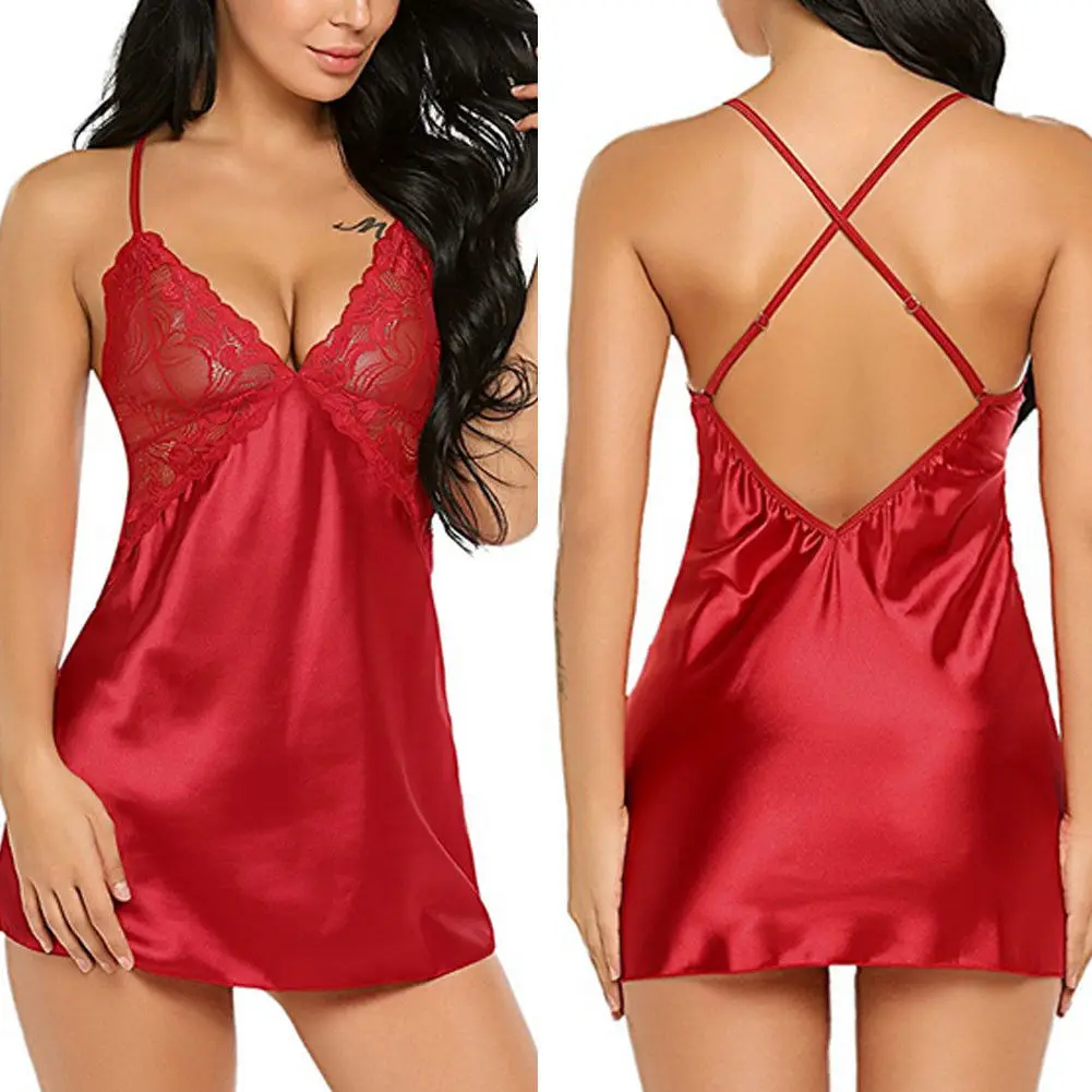 Сексуальное женское белье, кружевное женское атласное шелковое ночное белье, пижамы, сексуальное Эротическое ночное белье, Новое сексуальное модное нижнее белье - Цвет: Red