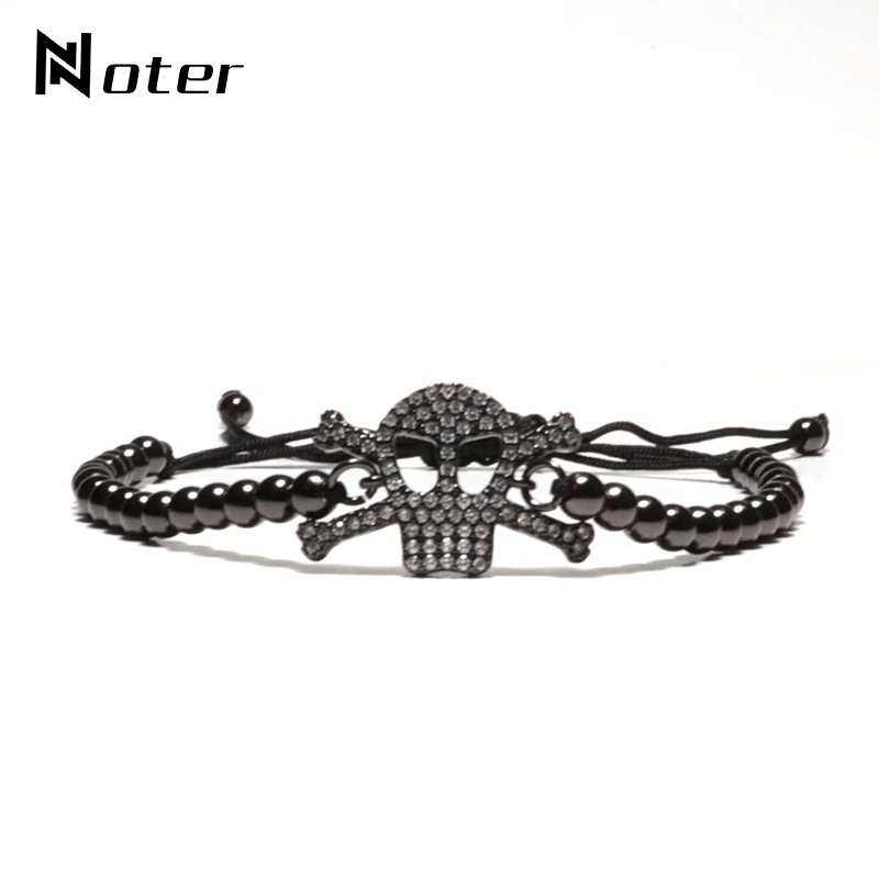 

Noter Pirate King Male Skull Bracelet 4mm Copper Beaded Braslet Men Accessories Hand Jewelry Charm Braclet Pulseira Masculina