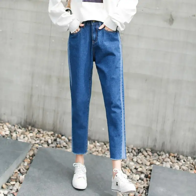Zisilao джинсовые женские брюки Pantalon женские брюки джинсовые джинсы шикарные Kpop Высокая талия свободные прямые джинсы брюки Feminina - Цвет: Синий