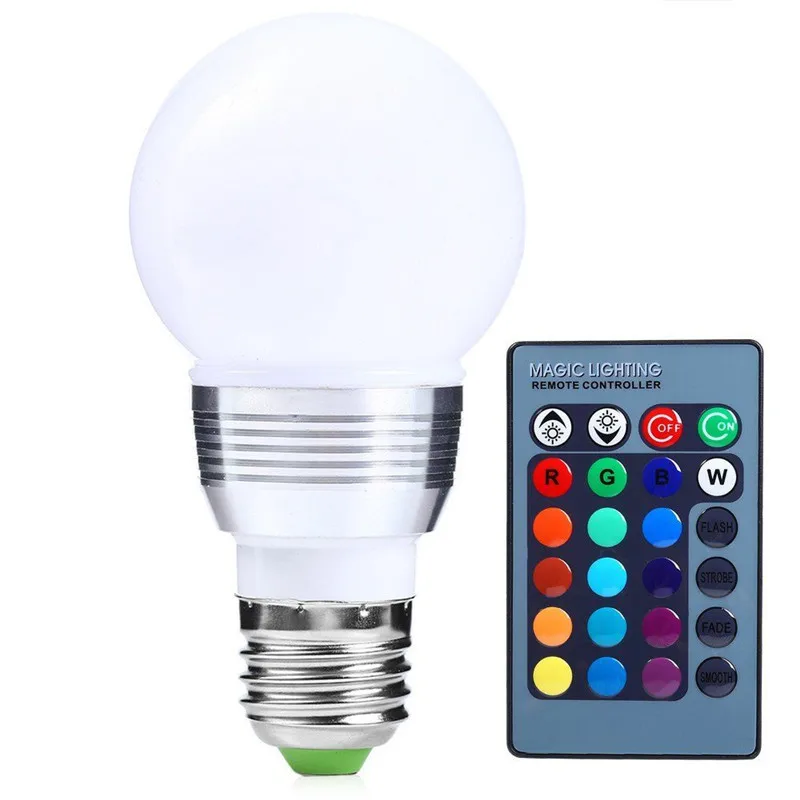 

ball bulb E27 3W AC85-265V LED RGB Light SMD LEDs 16 Colour Changing LED Globe Lamp Bulb + IR Remote