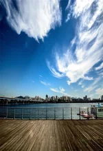 Laeacco Clouds Sky City Buildings River Bridge Scenic Photography Backgrounds Vinyl Custom Camera Backdrops For Photo Studio