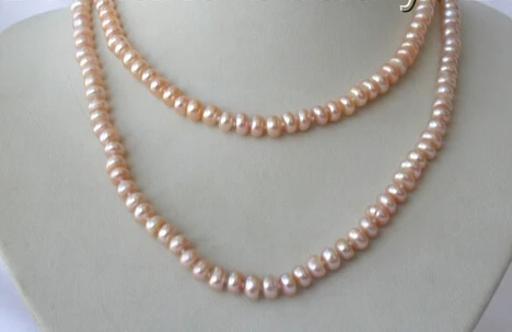 

huij 001950 stunning long 35" 7mm round pink freshwater cultured pearl necklace